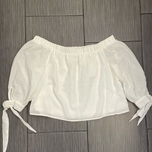 Lulus white off the shoulder cropped blouse with tie sleeve accent size large